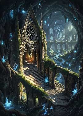 Enchanted Cave Cathedral with Crystals