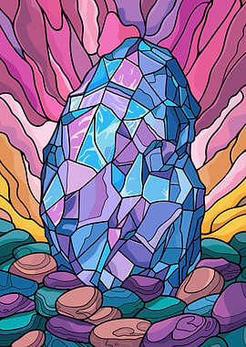 Crystal Rock and Colorful Background