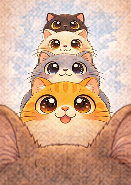 Stack of Cute Cartoon Cats