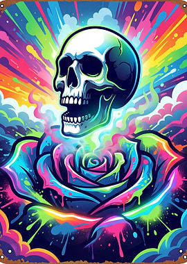Psychedelic Skull and Rose