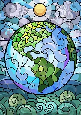 Stained Glass Earth and Sun
