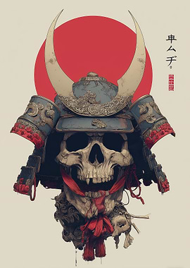 Samurai Skull with Red Sun