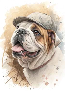 Bulldog Wearing a Baseball Cap