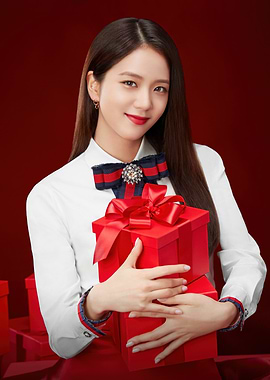 Woman in White Shirt Holding Red Gifts