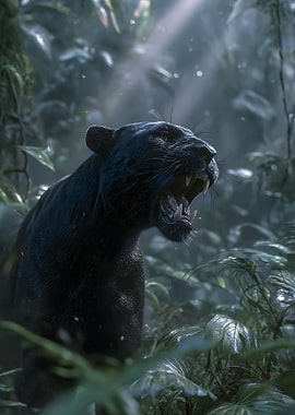 Black Panther Roaring in Jungle