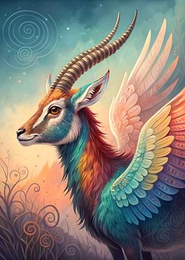 Winged Gazelle with Rainbow Mane