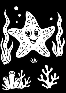 Cute Cartoon Starfish Underwater Scene