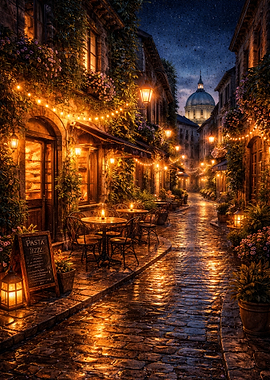 Cozy European Street at Night