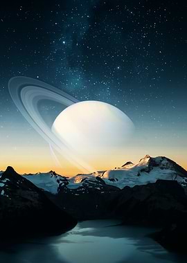 Saturn over Snowy Mountains