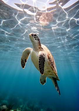 Sea Turtle Swimming Underwater