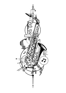 Geometric Saxophone with Musical Notes