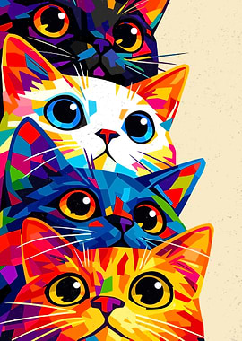 Stack of cute pop art cats