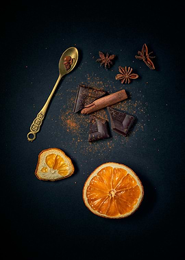 Chocolate, Spices, and Dried Orange Slices