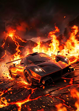 Pagani Zonda R driving through lava