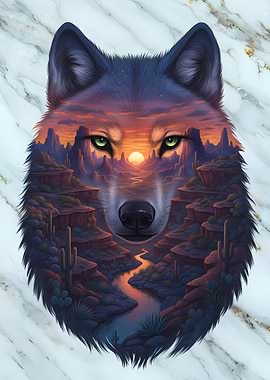 Wolf Desert Sunset Landscape