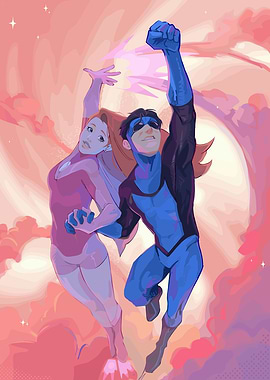 Invincible Superheroes in a Pink Sky