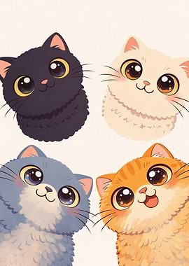 Four Cute Cartoon Cats