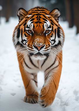 Tiger walking in snow