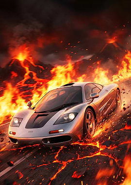 Silver McLaren F1 Driving Through Lava