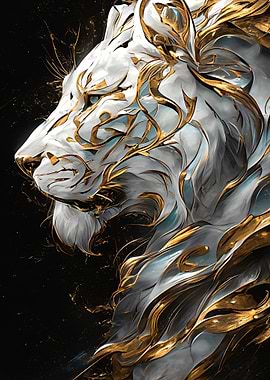 Majestic White Lion with Gold Embellishments