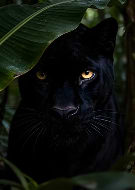 Black Panther Peeking Through Leaves