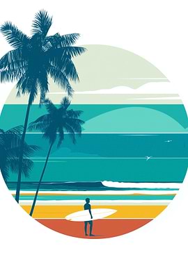 Surfer on a Tropical Beach