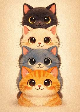 Stack of Cute Cartoon Cats