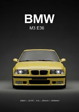 Yellow BMW M3 E36 Front View