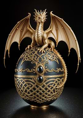 Golden Dragon on Ornate Egg