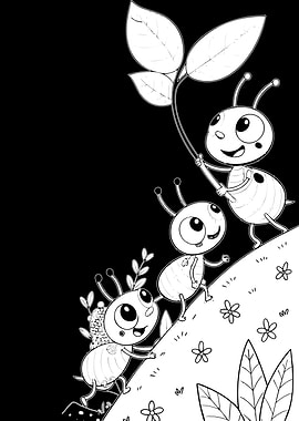 Three cute bugs climbing a hill