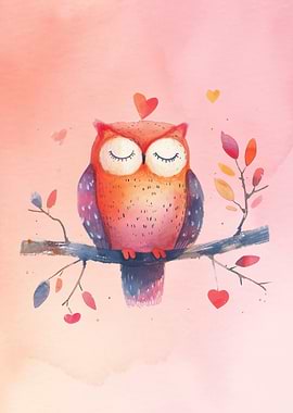 Cute Owl with Hearts