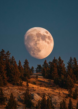 Full Moon Over Forested Hillside
