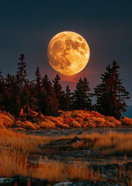Full Moon Over Autumn Landscape