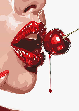 Woman with Red Lips and Cherry
