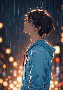 Anime Boy in Rain