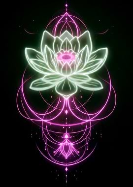 Neon Lotus Flower Sacred Geometry