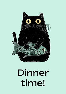 Black cat with fish