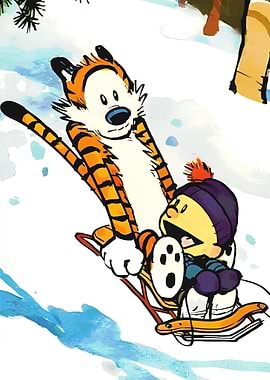 Calvin and Hobbes Sledding
