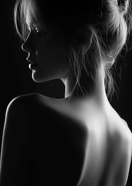 Black and White Portrait of a Woman's Profile