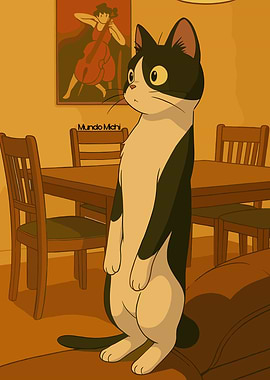 Tuxedo Cat Standing in a Room