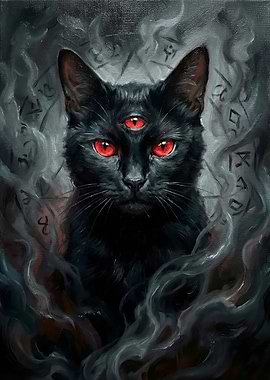 Mystical Black Cat with Three Eyes
