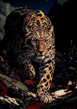 Leopard with glowing red eyes