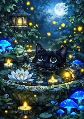 Enchanting Night Garden with Animals