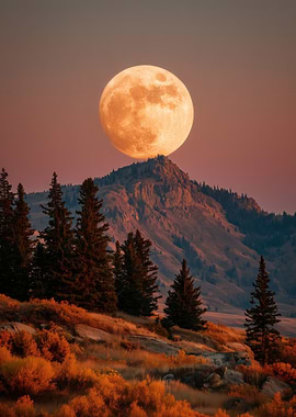 Full Moon Over Mountain Landscape