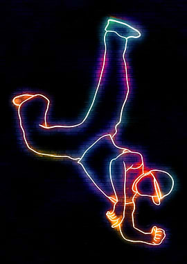 Neon Breakdancer on Brick Wall