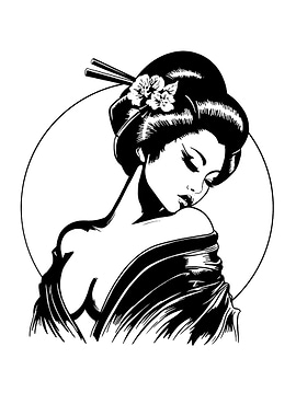 Geisha with Flowers in Hair
