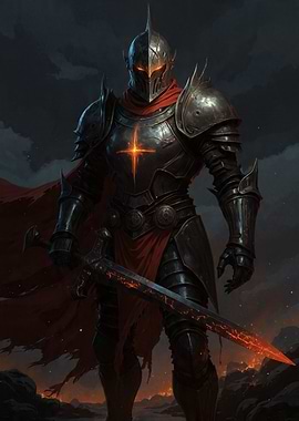 Fiery Knight with Glowing Sword