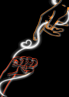 Hands reaching with glowing heart