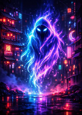 Neon Ghost in Cyberpunk City