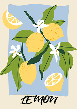 Lemon Branch with Flowers and Fruit